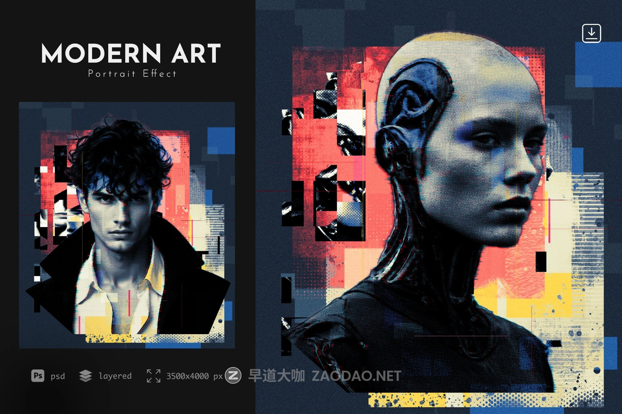 现代时尚美学艺术肖像照片效果ps特效滤镜样机 Modern Art Portrait Effect插图 现代时尚美学艺术肖像照片效果ps特效滤镜样机 Modern Art Portrait Effect插图