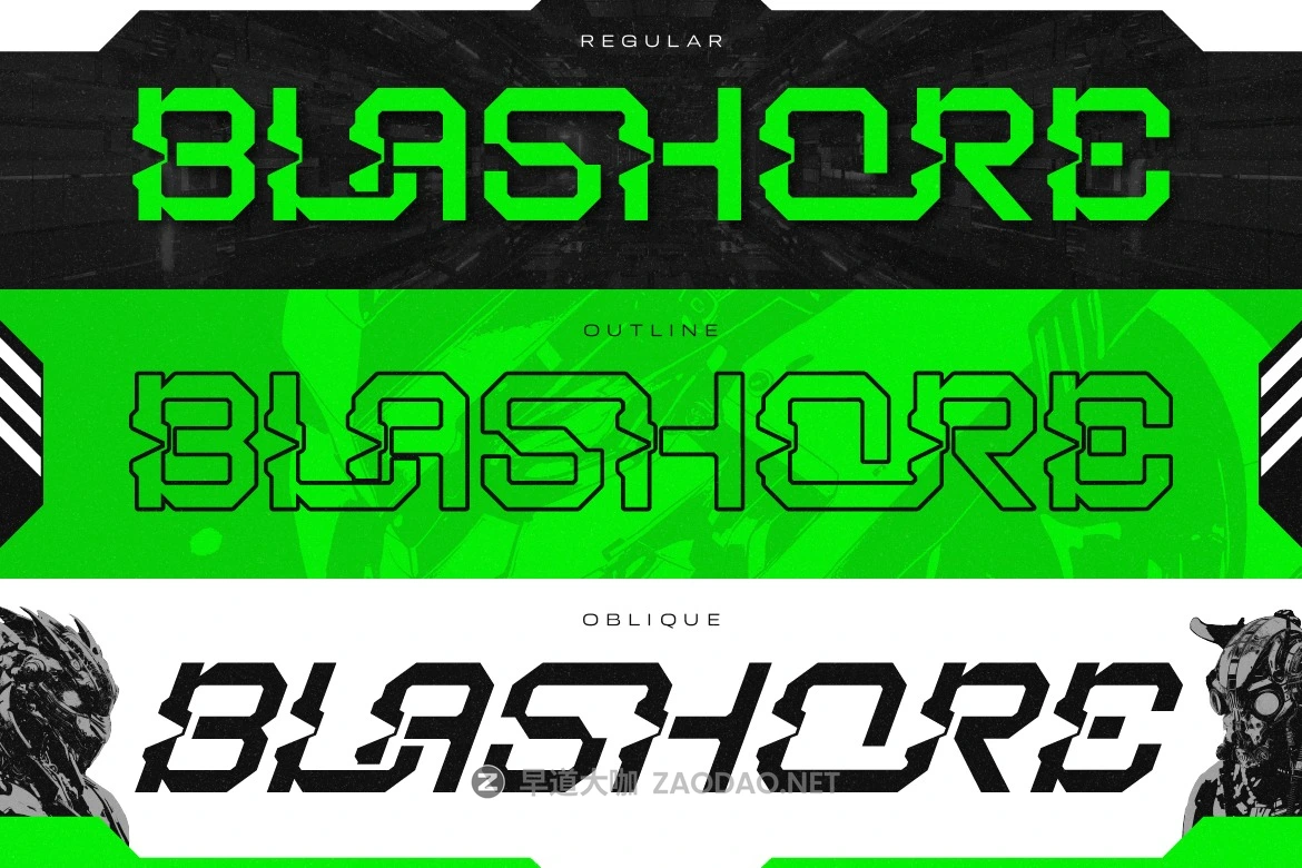 未来科幻机甲先锋赛博朋克电子竞技品牌海报标题设计装饰英文字体安装包 Blashore插图9 未来科幻机甲先锋赛博朋克电子竞技品牌海报标题设计装饰英文字体安装包 Blashore插图9
