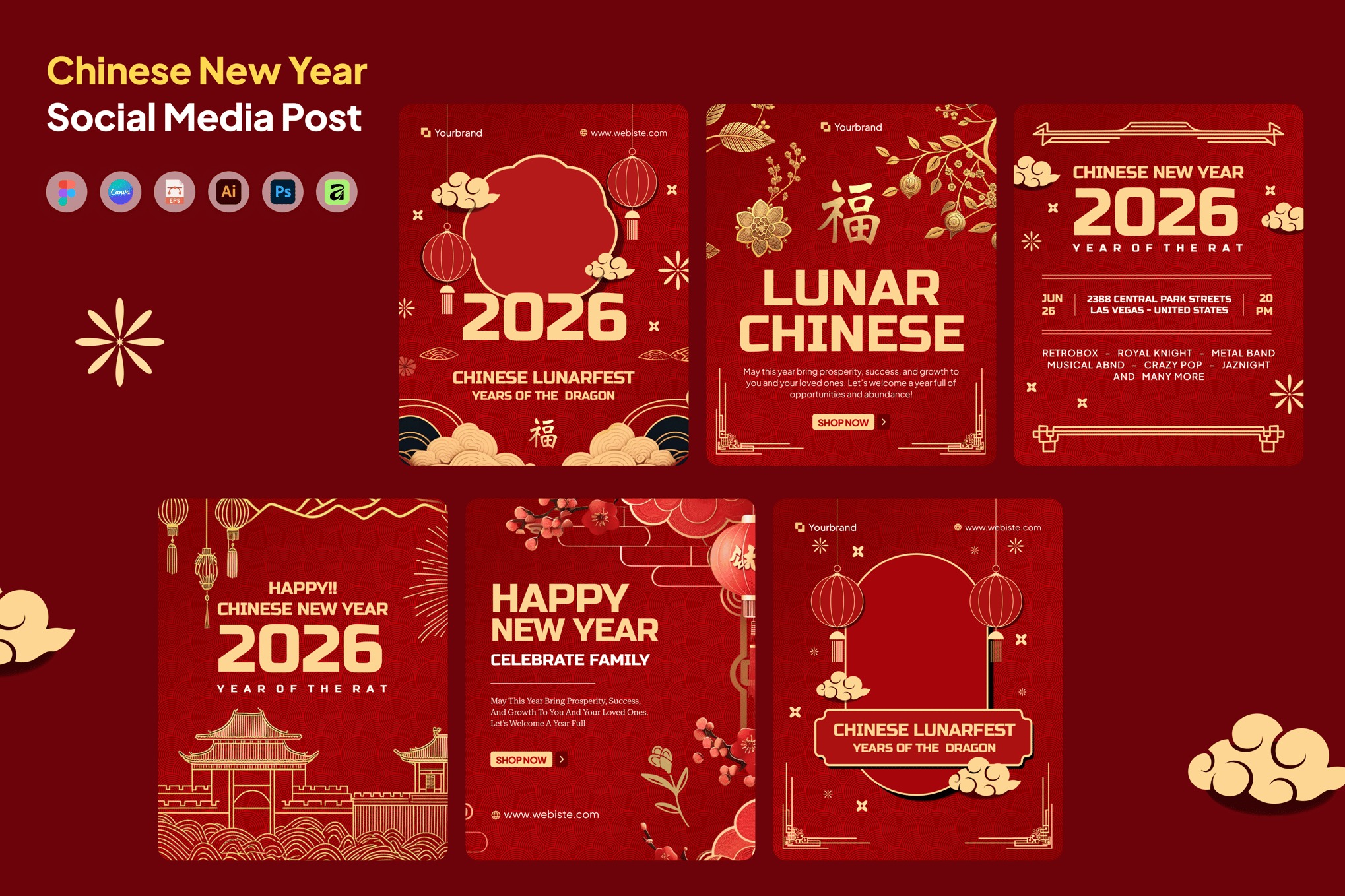 2026马年新年春节祝福海报社交媒体设计PSD/AI模版 Chinese New Year Social Media Instagram Carousel特色图 2026马年新年春节祝福海报社交媒体设计PSD/AI模版 Chinese New Year Social Media Instagram Carousel