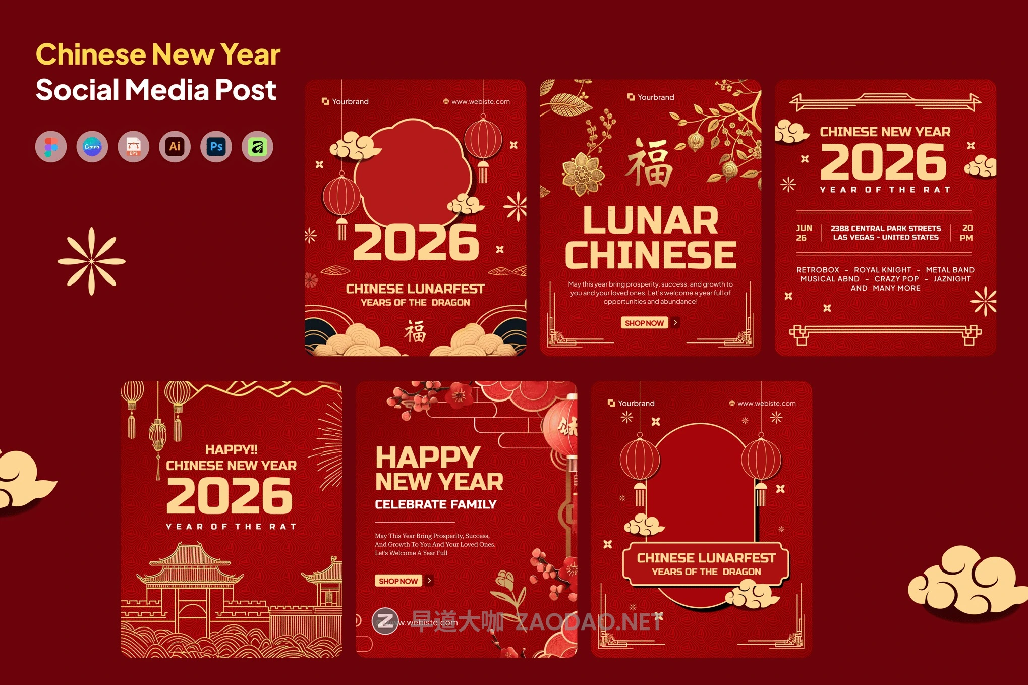 2026马年新年春节祝福海报社交媒体设计PSD/AI模版 Chinese New Year Social Media Instagram Carousel插图 2026马年新年春节祝福海报社交媒体设计PSD/AI模版 Chinese New Year Social Media Instagram Carousel插图
