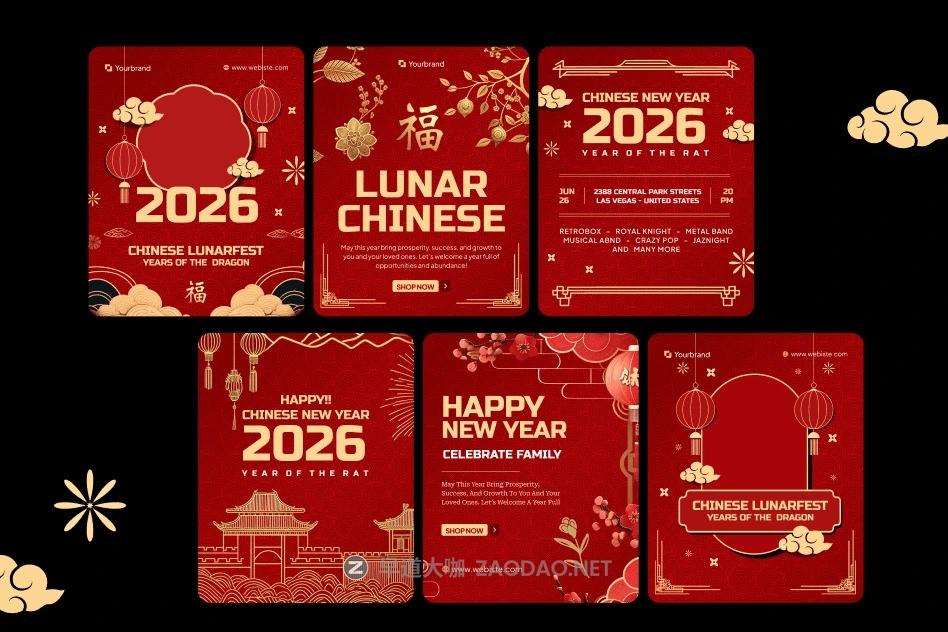 2026马年新年春节祝福海报社交媒体设计PSD/AI模版 Chinese New Year Social Media Instagram Carousel插图2 2026马年新年春节祝福海报社交媒体设计PSD/AI模版 Chinese New Year Social Media Instagram Carousel插图2