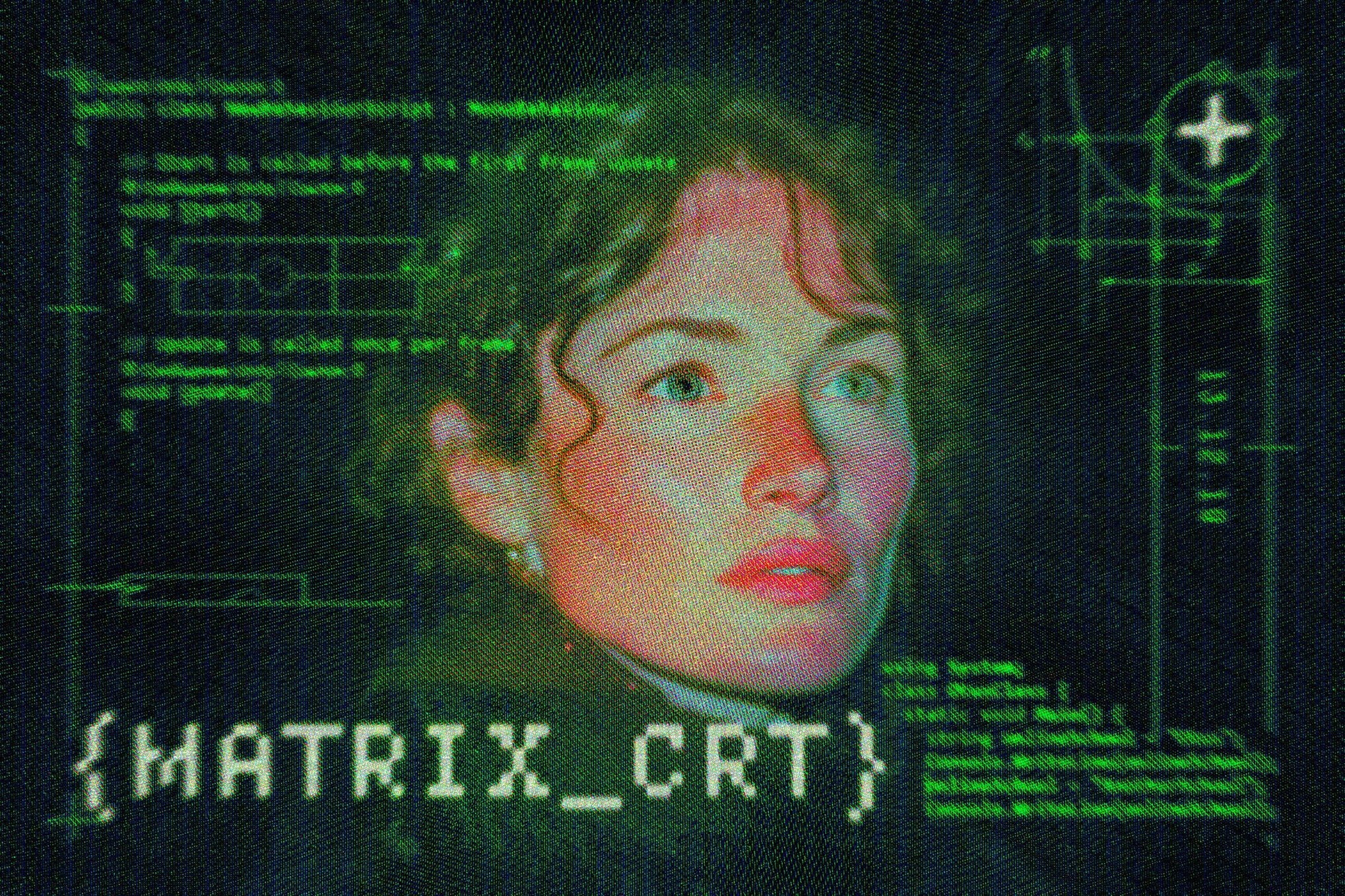 复古矩阵像素化CRT旧电视显示照片效果ps特效滤镜样机 Matrix CRT Photo Effect特色图 复古矩阵像素化CRT旧电视显示照片效果ps特效滤镜样机 Matrix CRT Photo Effect