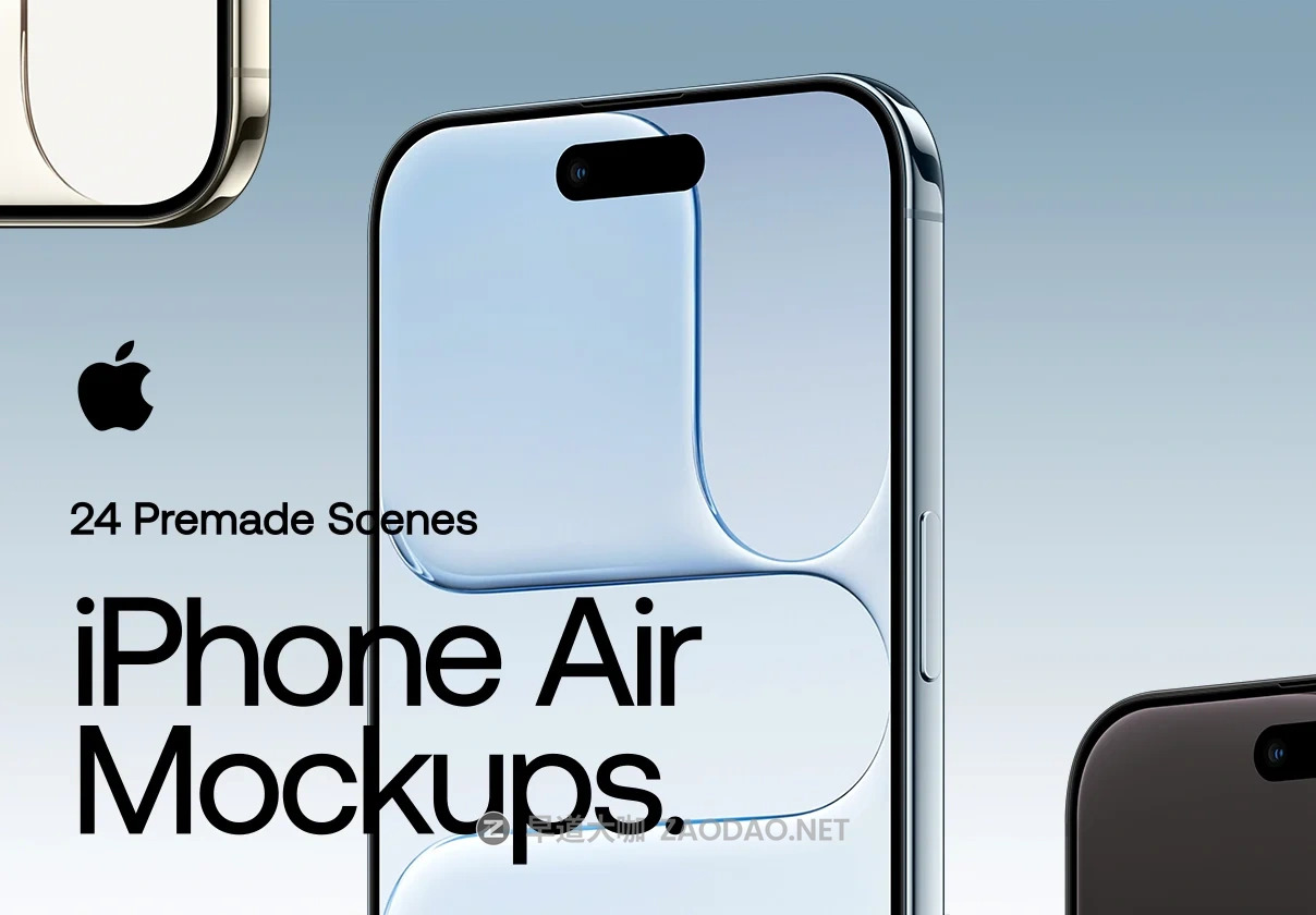 24款高级质感手机ui作品集广告设计苹果iPhone Air展示贴图psd/figma样机模板 iPhone Air – 24 Mockups Scenes by Asylab插图 24款高级质感手机ui作品集广告设计苹果iPhone Air展示贴图psd/figma样机模板 iPhone Air – 24 Mockups Scenes by Asylab插图