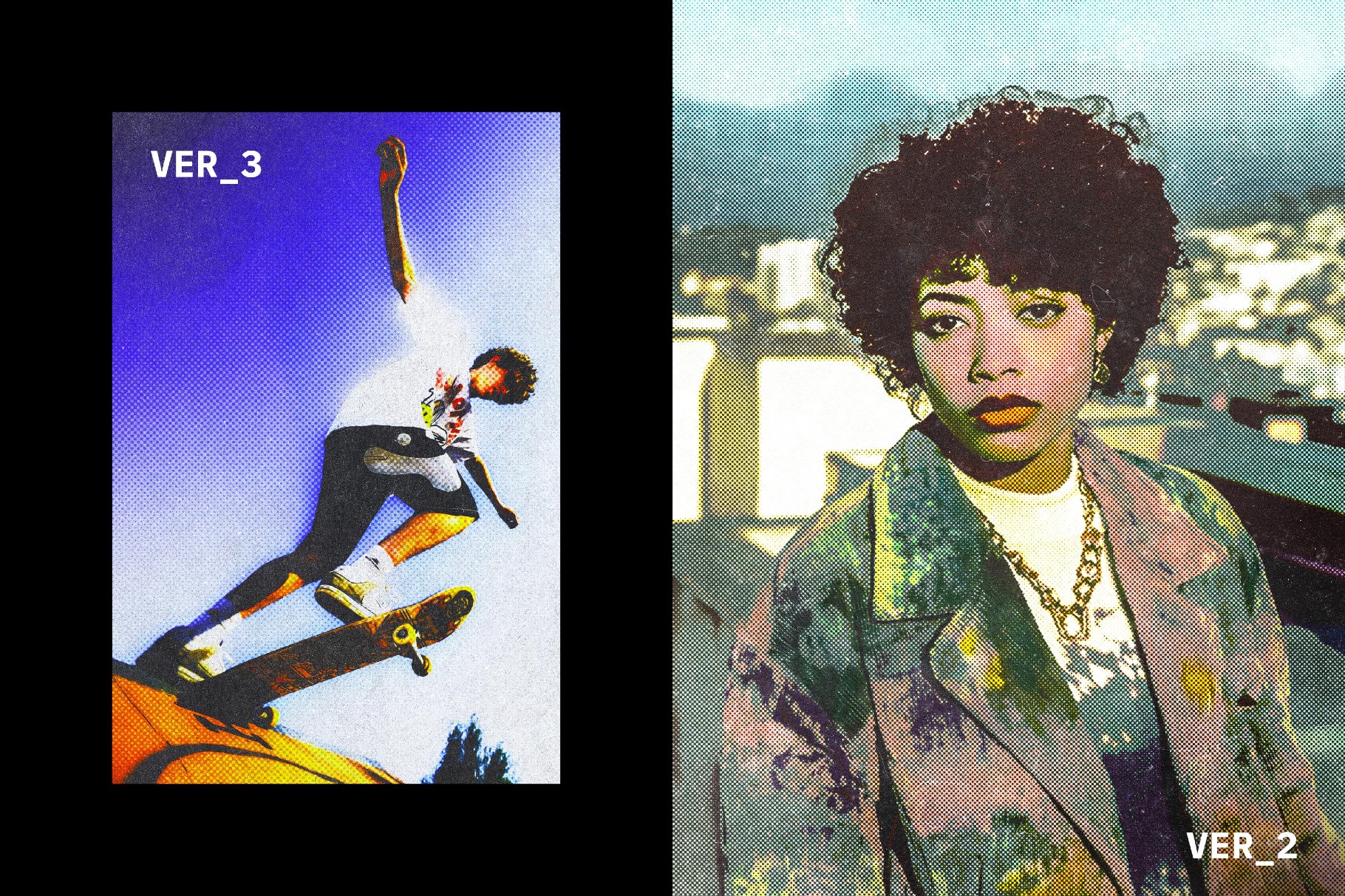 复古怀旧半色调颗粒感粗糙划痕照片人像修图ps特效滤镜插件样机 Retro Zine Styled Halftone Effect插图2 复古怀旧半色调颗粒感粗糙划痕照片人像修图ps特效滤镜插件样机 Retro Zine Styled Halftone Effect插图2