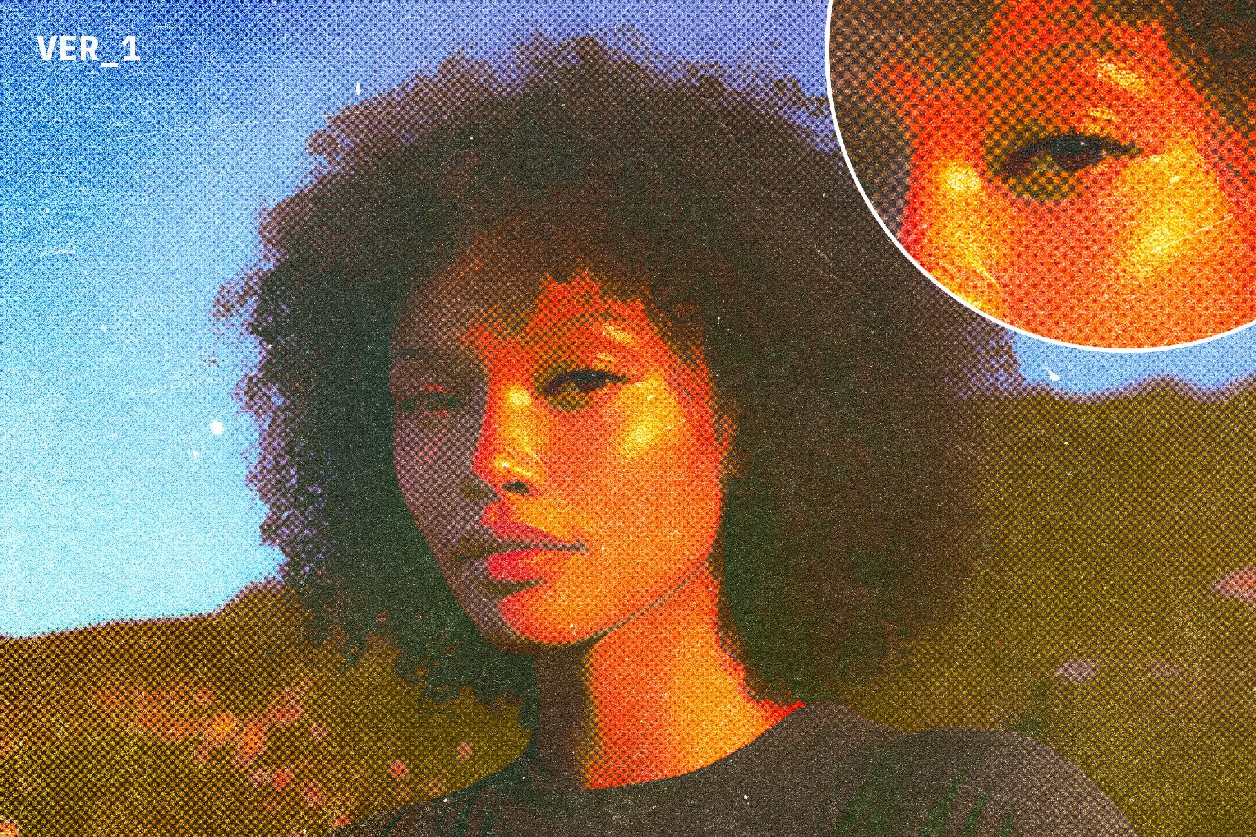 复古怀旧半色调颗粒感粗糙划痕照片人像修图ps特效滤镜插件样机 Retro Zine Styled Halftone Effect插图7 复古怀旧半色调颗粒感粗糙划痕照片人像修图ps特效滤镜插件样机 Retro Zine Styled Halftone Effect插图7