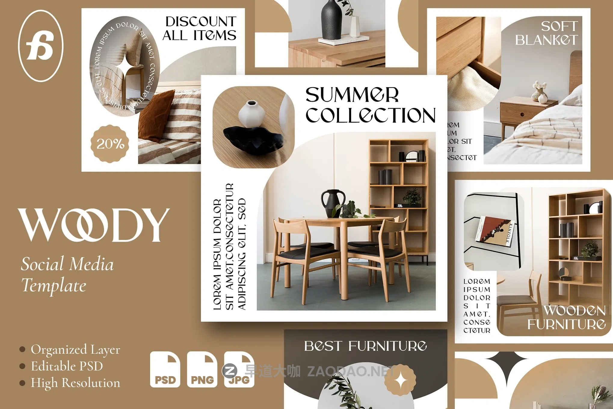 6款ins风优雅简约室内家具饰品品牌营销社交媒体推广电商海报设计psd模板 WOODY – Instagram Post Templates插图 6款ins风优雅简约室内家具饰品品牌营销社交媒体推广电商海报设计psd模板 WOODY – Instagram Post Templates插图