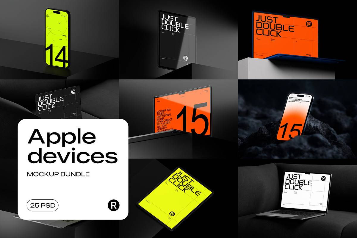25款工业风苹果iPhone手机iPad平板MacBook电脑ui贴图psd样机模板 Apple Devices Mockup Bundle特色图 25款工业风苹果iPhone手机iPad平板MacBook电脑ui贴图psd样机模板 Apple Devices Mockup Bundle