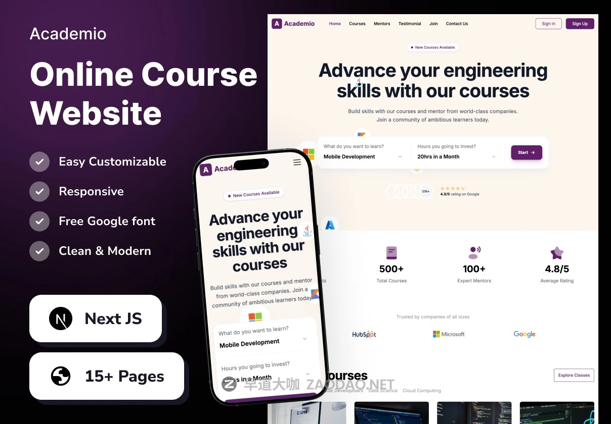 15+屏响应式在线课程教育学习网站落地页ui界面设计Nxet.js构建模板素材 Academio – Online Course Website插图 15+屏响应式在线课程教育学习网站落地页ui界面设计Nxet.js构建模板素材 Academio – Online Course Website插图