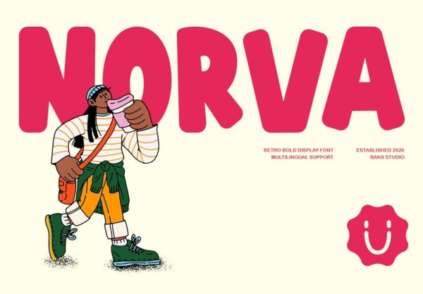 复古趣味品牌海报徽标设计装饰英文字体安装包 Norva