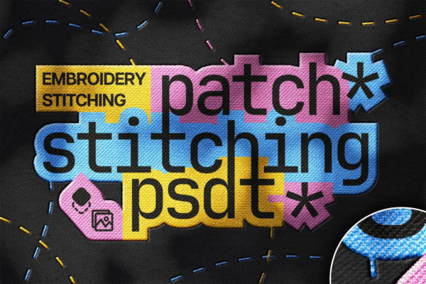 复古针织刺绣纺织品牌Logo字体设计ps特效样机 Stitching Embroidery Text & Logo Effect