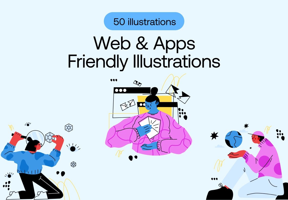 50+款现代时尚卡通趣味人物手绘插画网站app界面设计figma/png格式图素材 50 Modern Web-App Friendly Illustration插图 50+款现代时尚卡通趣味人物手绘插画网站app界面设计figma/png格式图素材 50 Modern Web-App Friendly Illustration插图