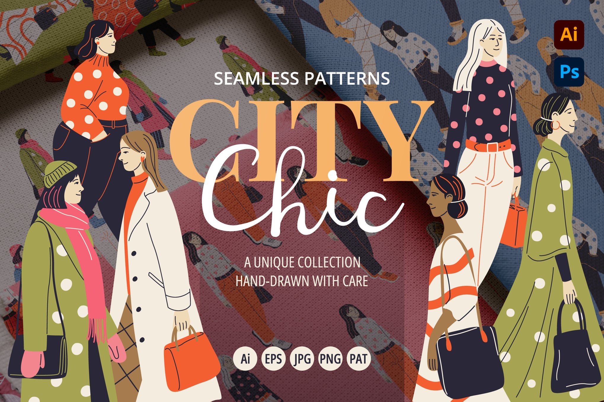 10组国际前卫时尚女性街头服装印花剪贴画ai矢量手绘插画素材 10 Street Style Patterns with Women插图 10组国际前卫时尚女性街头服装印花剪贴画ai矢量手绘插画素材 10 Street Style Patterns with Women插图