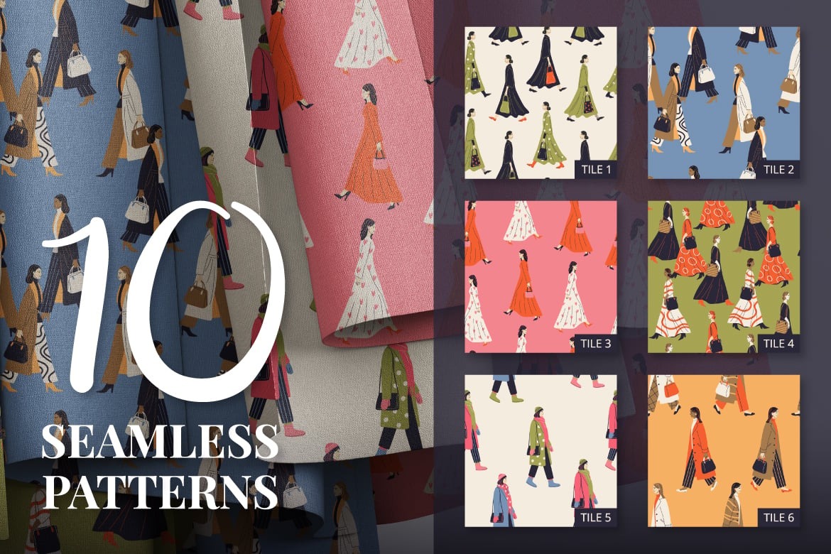10组国际前卫时尚女性街头服装印花剪贴画ai矢量手绘插画素材 10 Street Style Patterns with Women插图2 10组国际前卫时尚女性街头服装印花剪贴画ai矢量手绘插画素材 10 Street Style Patterns with Women插图2