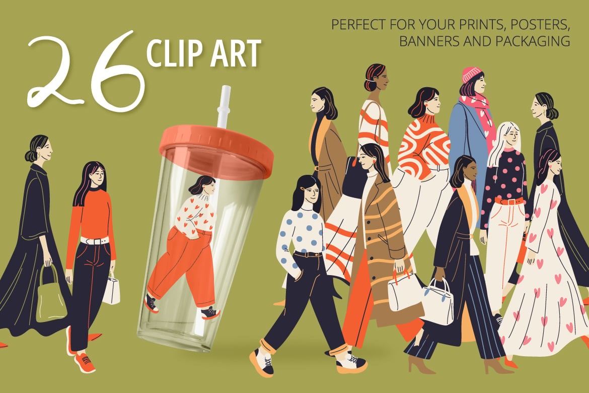 10组国际前卫时尚女性街头服装印花剪贴画ai矢量手绘插画素材 10 Street Style Patterns with Women插图3 10组国际前卫时尚女性街头服装印花剪贴画ai矢量手绘插画素材 10 Street Style Patterns with Women插图3