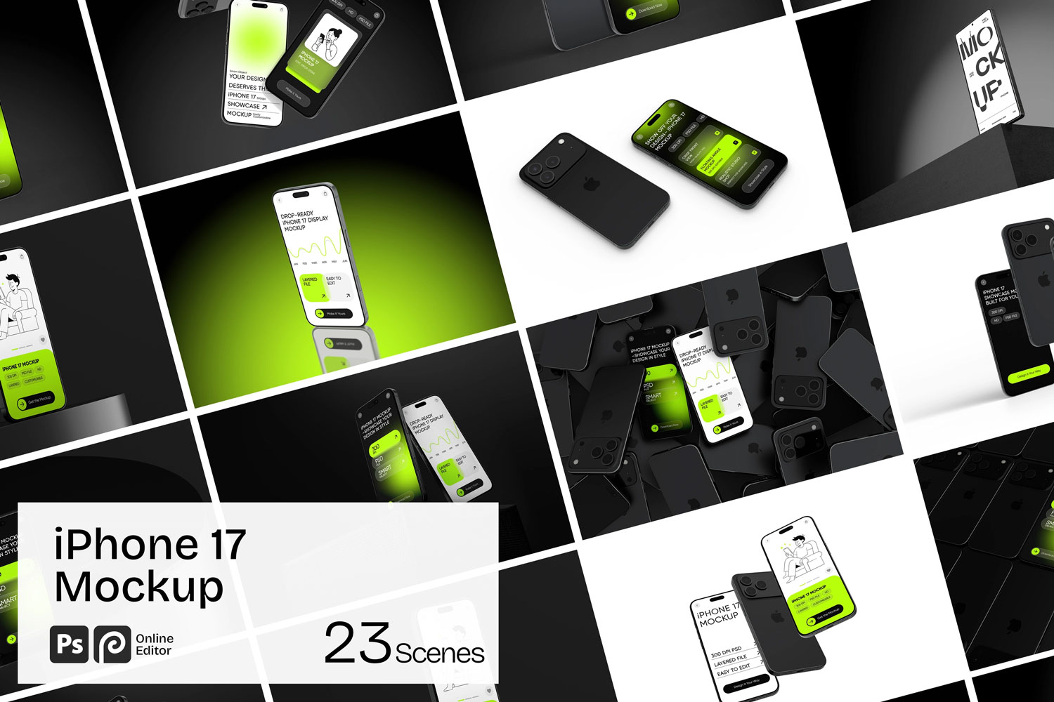 23款工业风手机ui广告作品设计苹果iPhone 17贴图psd样机mockup模板 iPhone 17 Mockups特色图 23款工业风手机ui广告作品设计苹果iPhone 17贴图psd样机mockup模板 iPhone 17 Mockups