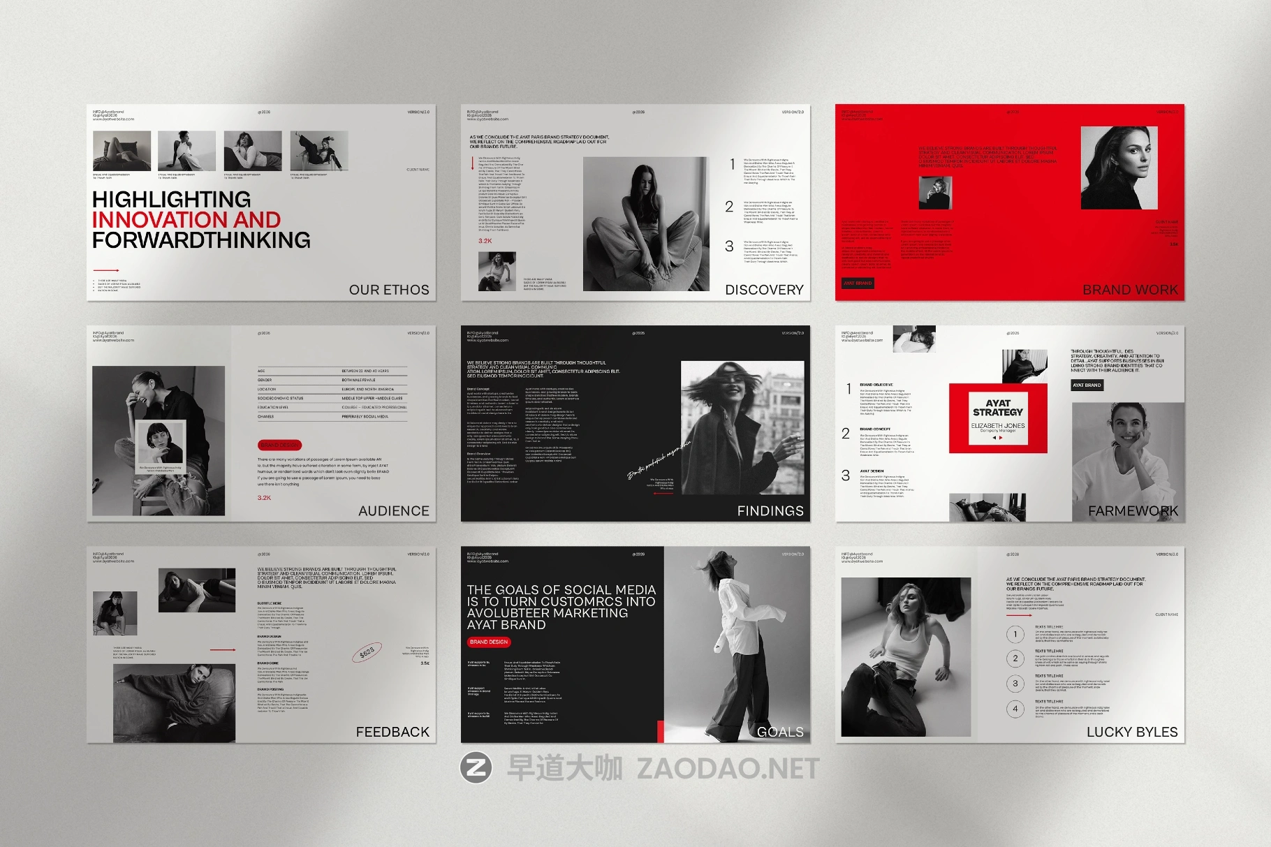 28页时尚极简服装摄影作品集简历项目提案幻灯片设计ppt/keynote模板素材 AYAT – Brand Strategy Presentation Template插图8 28页时尚极简服装摄影作品集简历项目提案幻灯片设计ppt/keynote模板素材 AYAT – Brand Strategy Presentation Template插图8