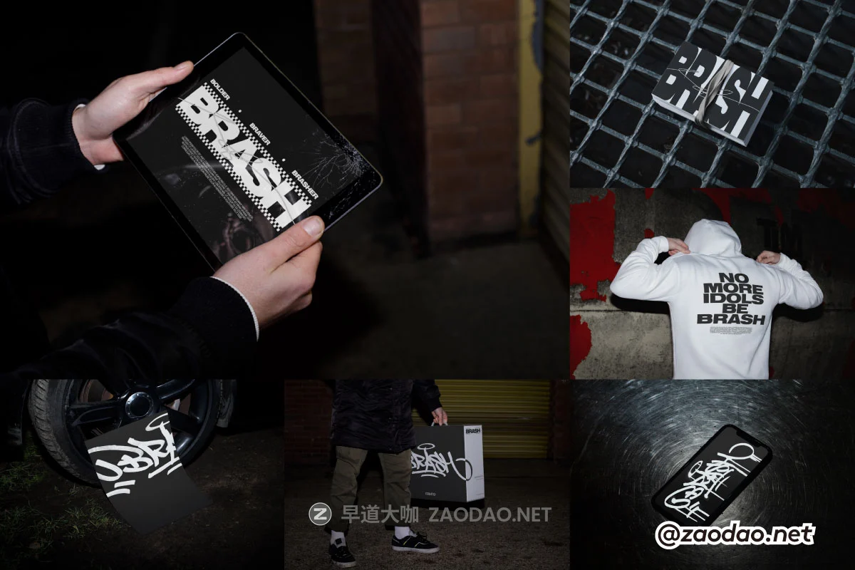 7款叛逆半袖卫衣包装箱iPhone手机iPad海报名片小众品牌vi贴图psd样机模板 Format Mockup – BRASH Collection P3插图 7款叛逆半袖卫衣包装箱iPhone手机iPad海报名片小众品牌vi贴图psd样机模板 Format Mockup – BRASH Collection P3插图