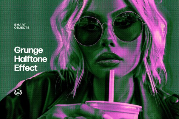 时尚复古半调海报打印照片效果ps特效滤镜样机 Grunge Halftone Effect特色图 时尚复古半调海报打印照片效果ps特效滤镜样机 Grunge Halftone Effect