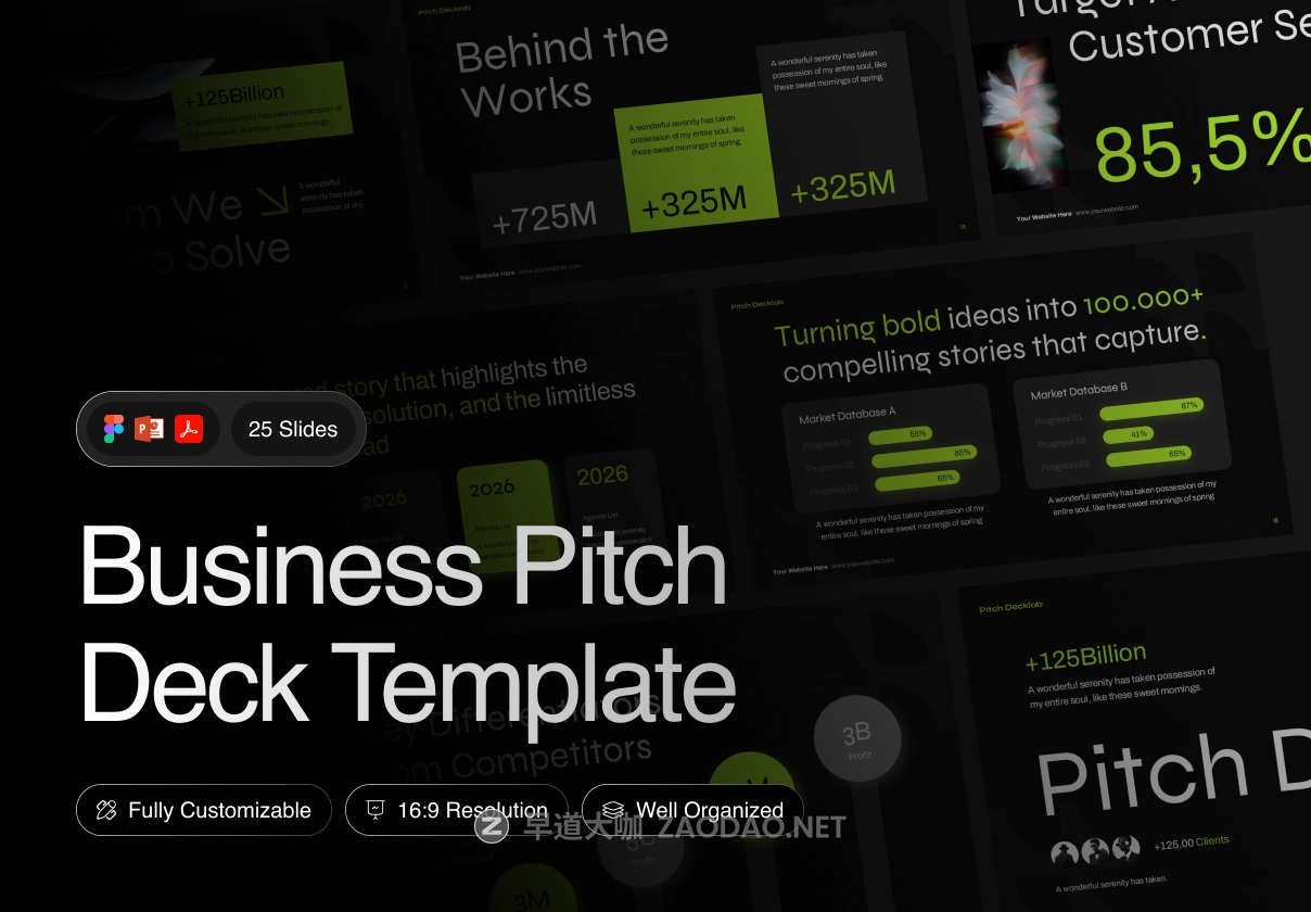 25页黑暗企业市场营销数据统计图表提案演讲稿幻灯片设计ppt/figma模板 Business Pitch Deck Template插图 25页黑暗企业市场营销数据统计图表提案演讲稿幻灯片设计ppt/figma模板 Business Pitch Deck Template插图