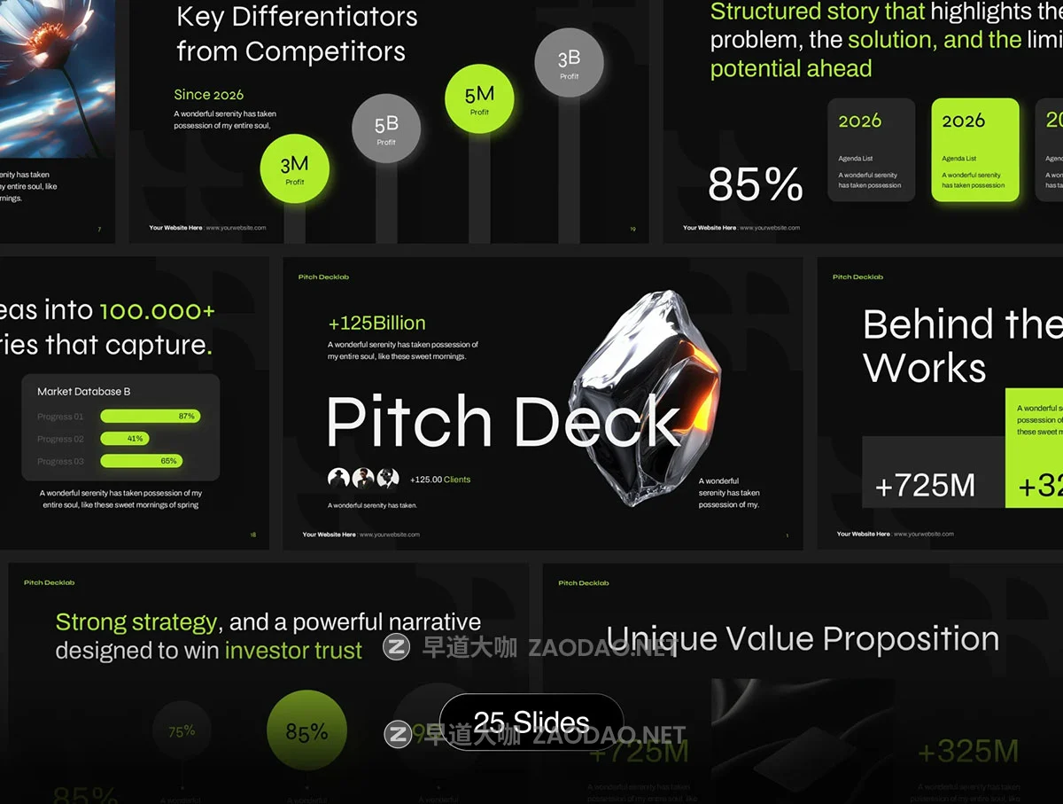 25页黑暗企业市场营销数据统计图表提案演讲稿幻灯片设计ppt/figma模板 Business Pitch Deck Template插图4 25页黑暗企业市场营销数据统计图表提案演讲稿幻灯片设计ppt/figma模板 Business Pitch Deck Template插图4