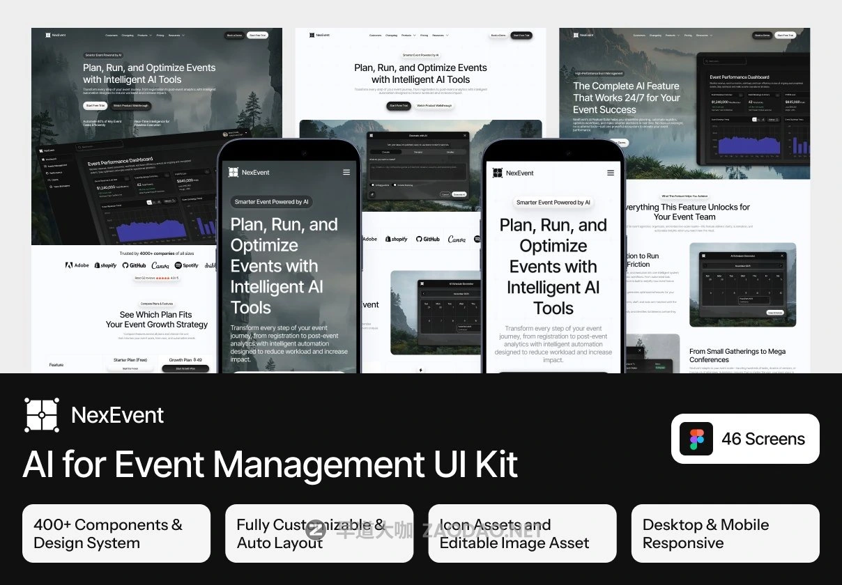 46屏响应式AI智能展会发布会音乐会活动行程表排程管理网站ui用户界面设计figma模板 NexEvent – AI for Event Management Website UI Kit插图 46屏响应式AI智能展会发布会音乐会活动行程表排程管理网站ui用户界面设计figma模板 NexEvent – AI for Event Management Website UI Kit插图