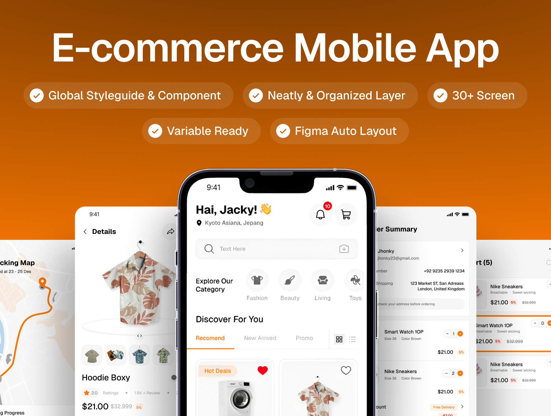 30+屏在线购物电子商城商店应用程序手机app ui界面设计figma模板套件素材 Commarce – E-Commerce Mobile App UI Kit特色图 30+屏在线购物电子商城商店应用程序手机app ui界面设计figma模板套件素材 Commarce – E-Commerce Mobile App UI Kit