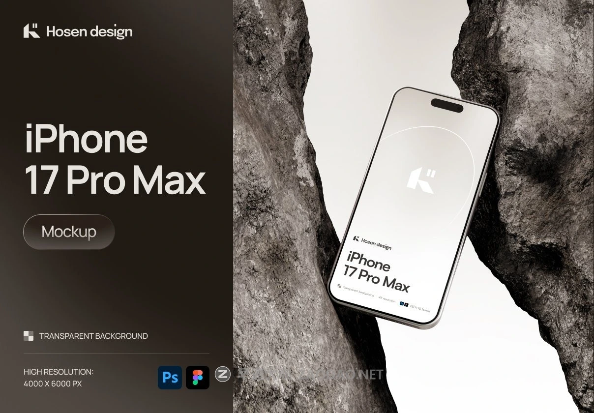 1款石头背景手机ui界面作品设计苹果iPhone 17贴图效果图psd样机模板 iPhone Mockup — Stone Scene插图 1款石头背景手机ui界面作品设计苹果iPhone 17贴图效果图psd样机模板 iPhone Mockup — Stone Scene插图