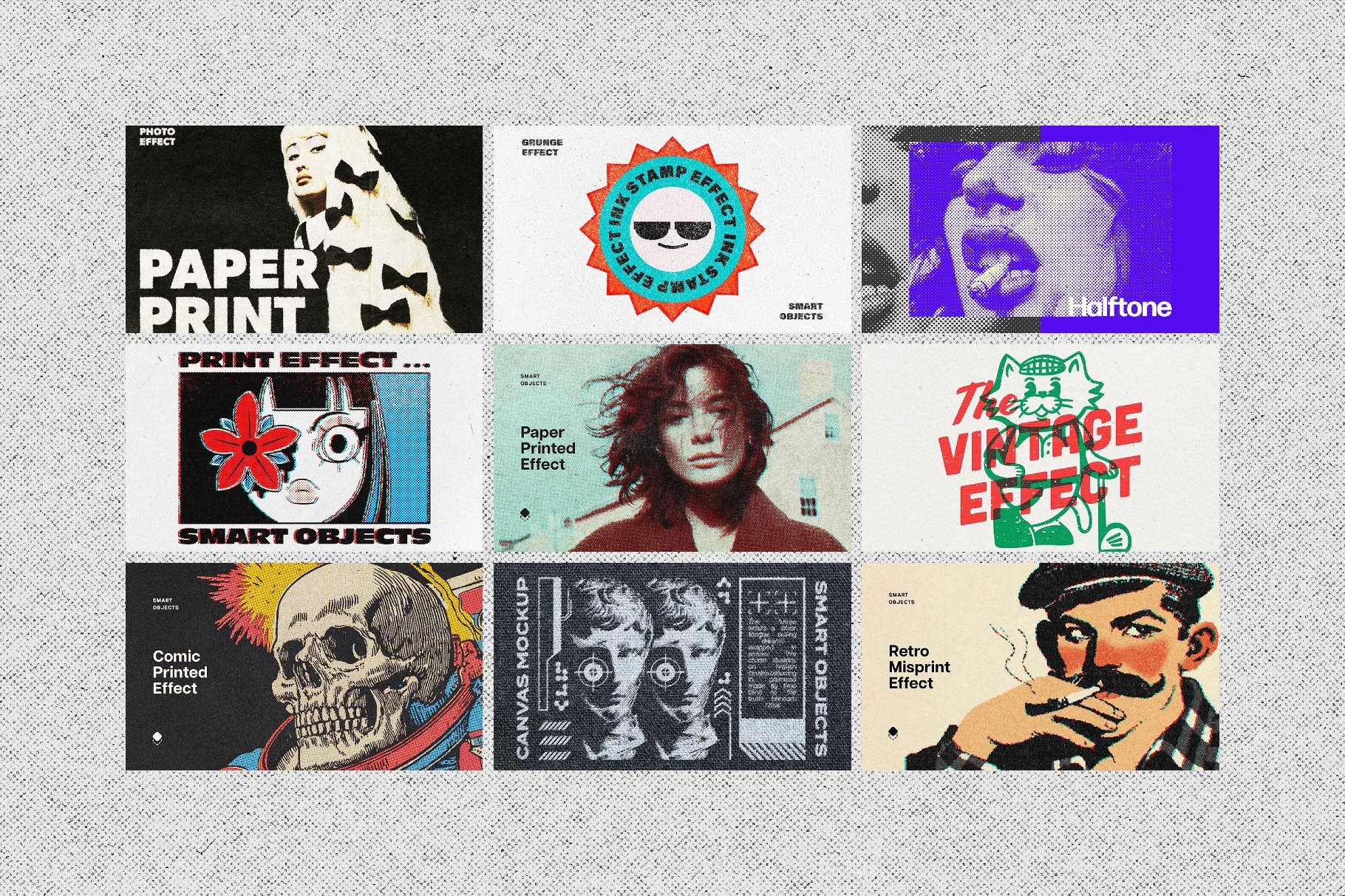 复古颗粒纹理漫画风照片效果ps特效滤镜样机 Printed Effects Bundle插图1 复古颗粒纹理漫画风照片效果ps特效滤镜样机 Printed Effects Bundle插图1