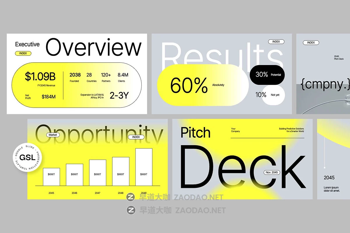 20+页创意前卫简约大气科技企业数据统计图表演讲稿谷歌幻灯片ppt模板素材 YEELO – Modern Pitch Deck Google Slides Template插图1 20+页创意前卫简约大气科技企业数据统计图表演讲稿谷歌幻灯片ppt模板素材 YEELO – Modern Pitch Deck Google Slides Template插图1