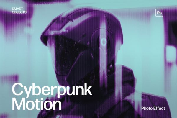 未来科幻赛博朋克故障照片效果ps特效滤镜样机 Cyberpunk Motion Photo Effect Template
