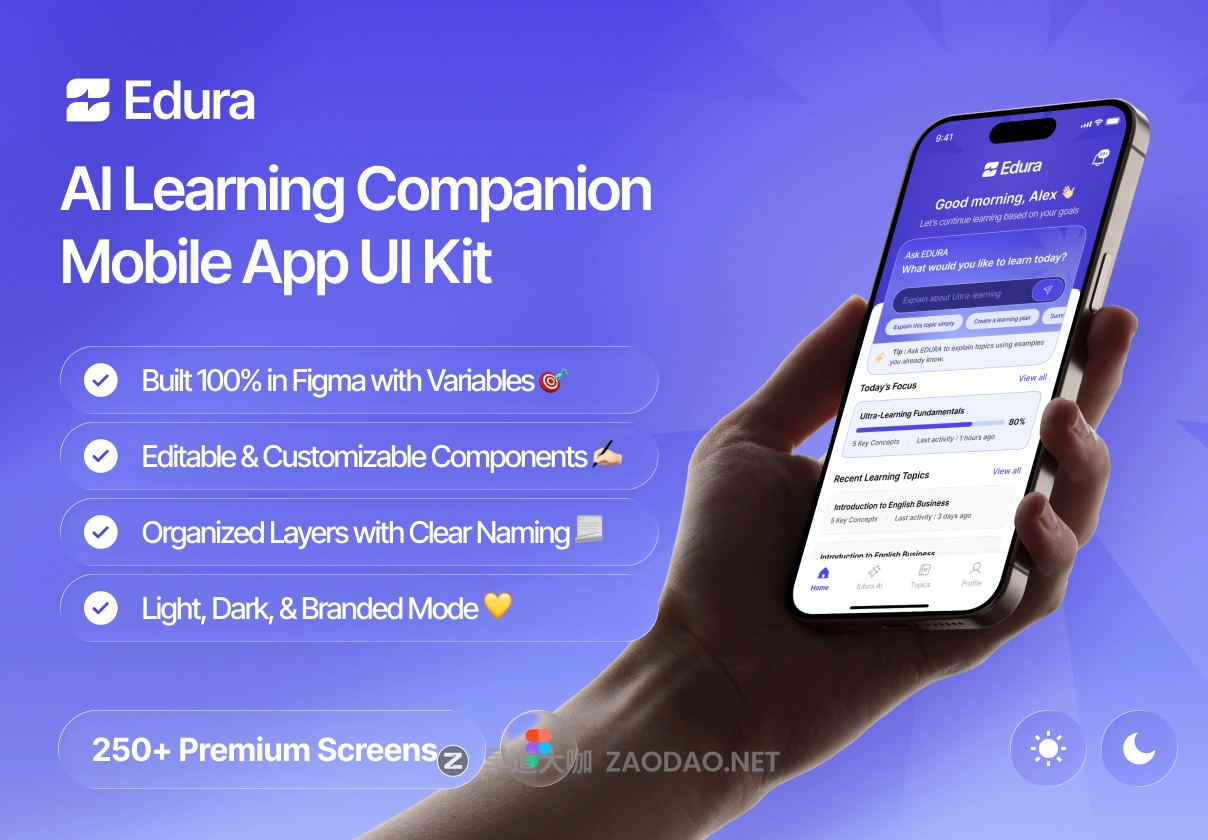 250+屏AI人工智能游戏化教育学习课程手机app应用程序ui界面设计figma模板 Edura – AI Learning Companion App插图 250+屏AI人工智能游戏化教育学习课程手机app应用程序ui界面设计figma模板 Edura – AI Learning Companion App插图