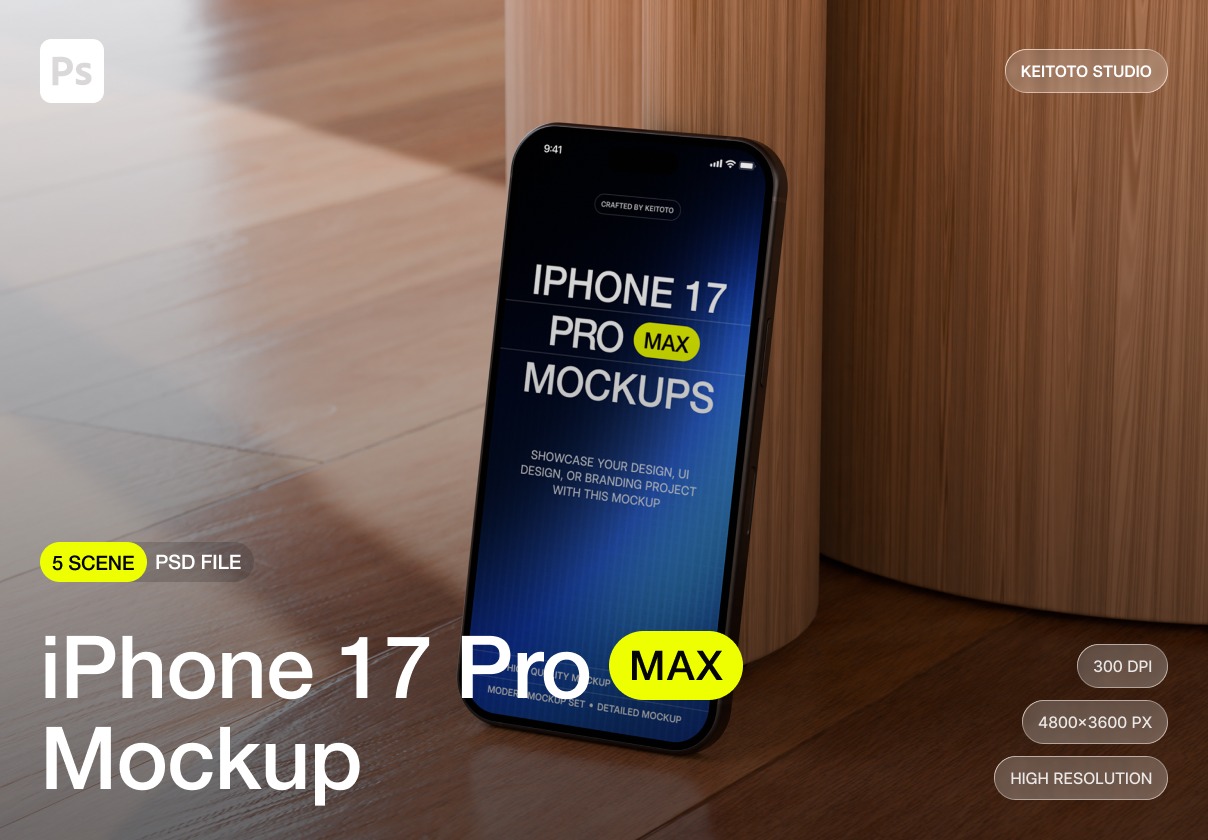 5款室内场景木纹背景手机ui广告作品集设计苹果iPhone 17 Pro贴图psd样机模板 iPhone 17 Pro Max Natural Interior Edition Mockup Set特色图 5款室内场景木纹背景手机ui广告作品集设计苹果iPhone 17 Pro贴图psd样机模板 iPhone 17 Pro Max Natural Interior Edition Mockup Set