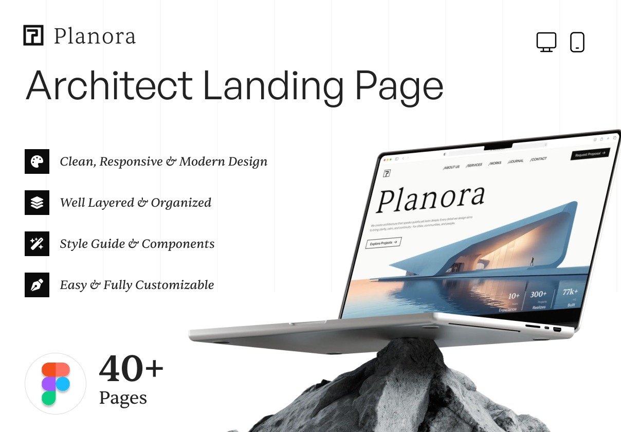 40+屏响应式室内建筑外观设计公司作品集案例网站ui界面设计figma模板 Planora – Architecture Landing Page特色图 40+屏响应式室内建筑外观设计公司作品集案例网站ui界面设计figma模板 Planora – Architecture Landing Page