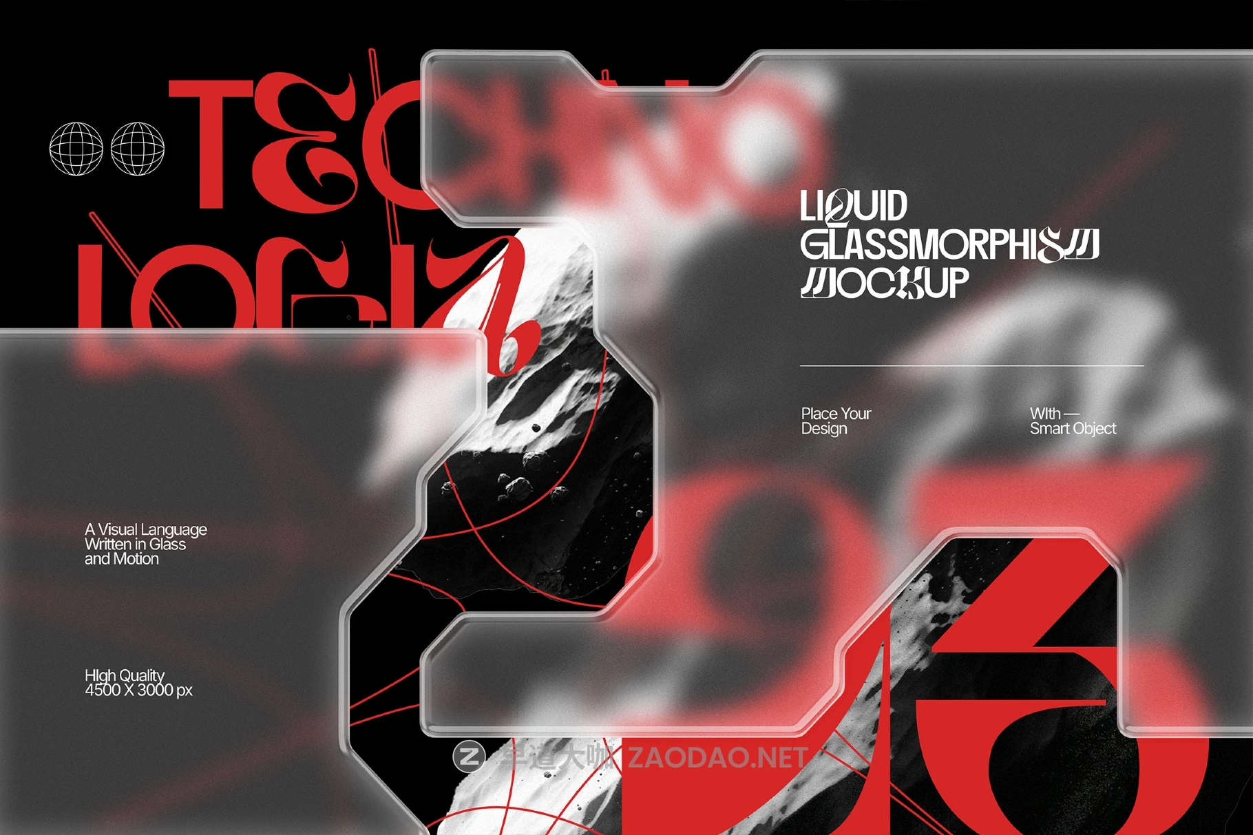 未来科幻液体流体半透明磨砂玻璃叠加实验性海报专辑封面设计ps特效样机 Liquid Frosted Glass Mockup插图3 未来科幻液体流体半透明磨砂玻璃叠加实验性海报专辑封面设计ps特效样机 Liquid Frosted Glass Mockup插图3