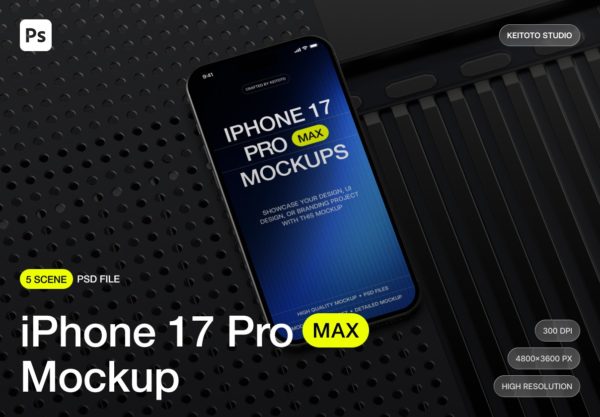 5款工业风苹果iPhone 17 Pro手机ui界面作品集设计展示ps贴图样机mockup模板 iPhone 17 Pro Max Industrial Grid Mockup Set特色图 5款工业风苹果iPhone 17 Pro手机ui界面作品集设计展示ps贴图样机mockup模板 iPhone 17 Pro Max Industrial Grid Mockup Set