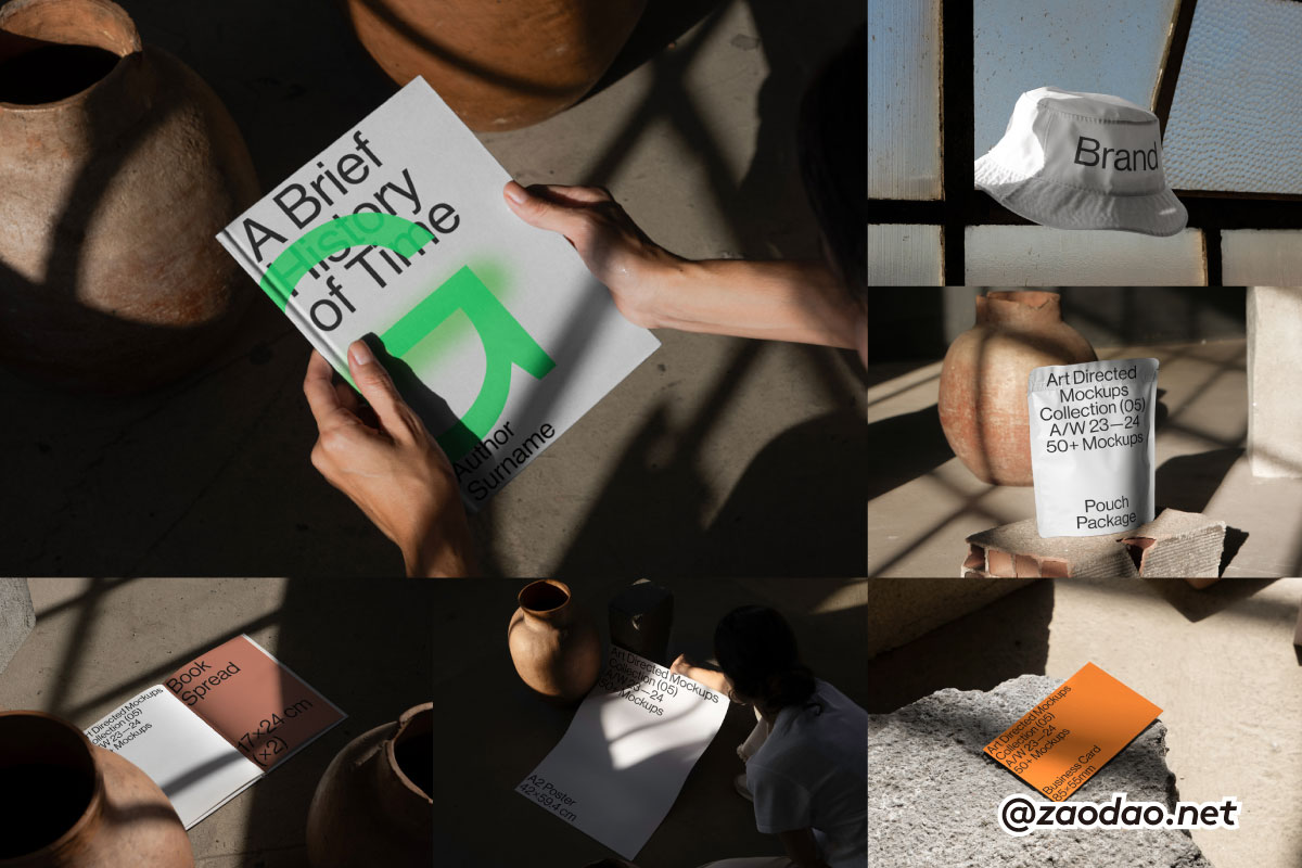 7款光阴海报画册书籍名片渔夫帽自封袋品牌vi设计ps展示效果图mockup样机素材 Art Directed Mockups – C05 Collection P4插图 7款光阴海报画册书籍名片渔夫帽自封袋品牌vi设计ps展示效果图mockup样机素材 Art Directed Mockups – C05 Collection P4插图