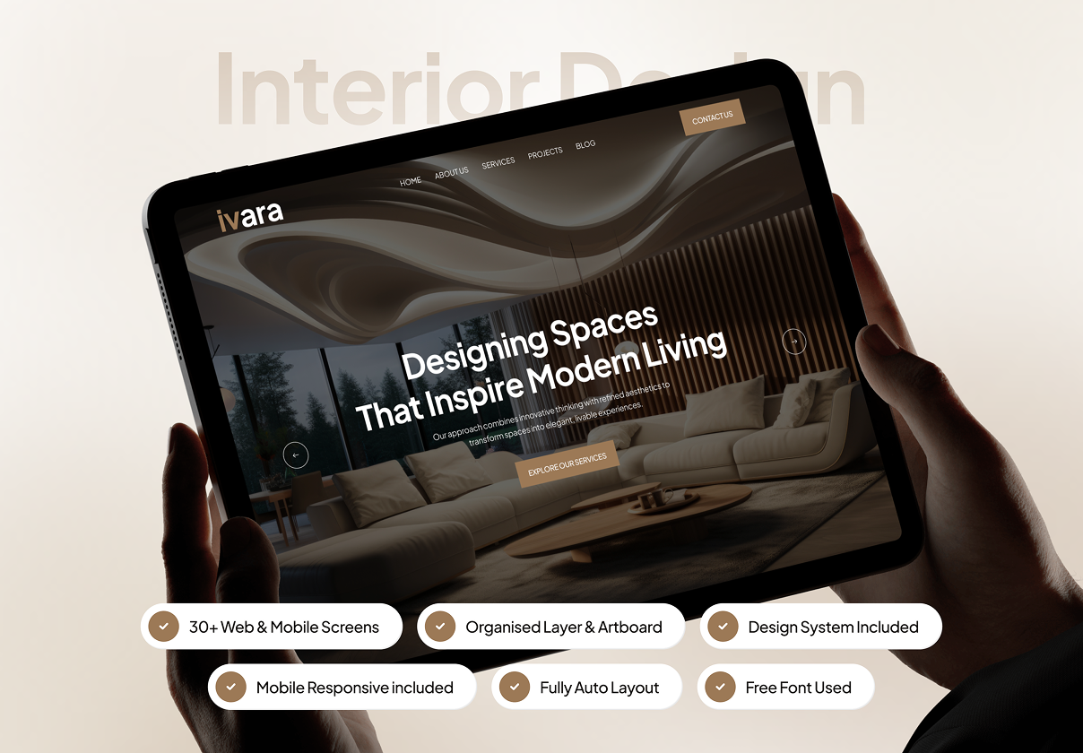 30+屏高级建筑外观室内装潢设计作品集案例展示网站用户ui界面设计figma模板套件 ivara – Interior Design Website UI Kit插图 30+屏高级建筑外观室内装潢设计作品集案例展示网站用户ui界面设计figma模板套件 ivara – Interior Design Website UI Kit插图