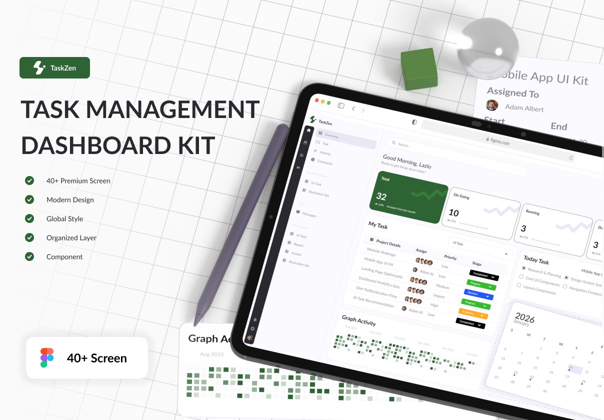 40+屏极简团队协作工作流程任务管理仪表盘ui界面设计figma套件模板素材 Taskzen – Task Management Dashboard Template Kit特色图 40+屏极简团队协作工作流程任务管理仪表盘ui界面设计figma套件模板素材 Taskzen – Task Management Dashboard Template Kit