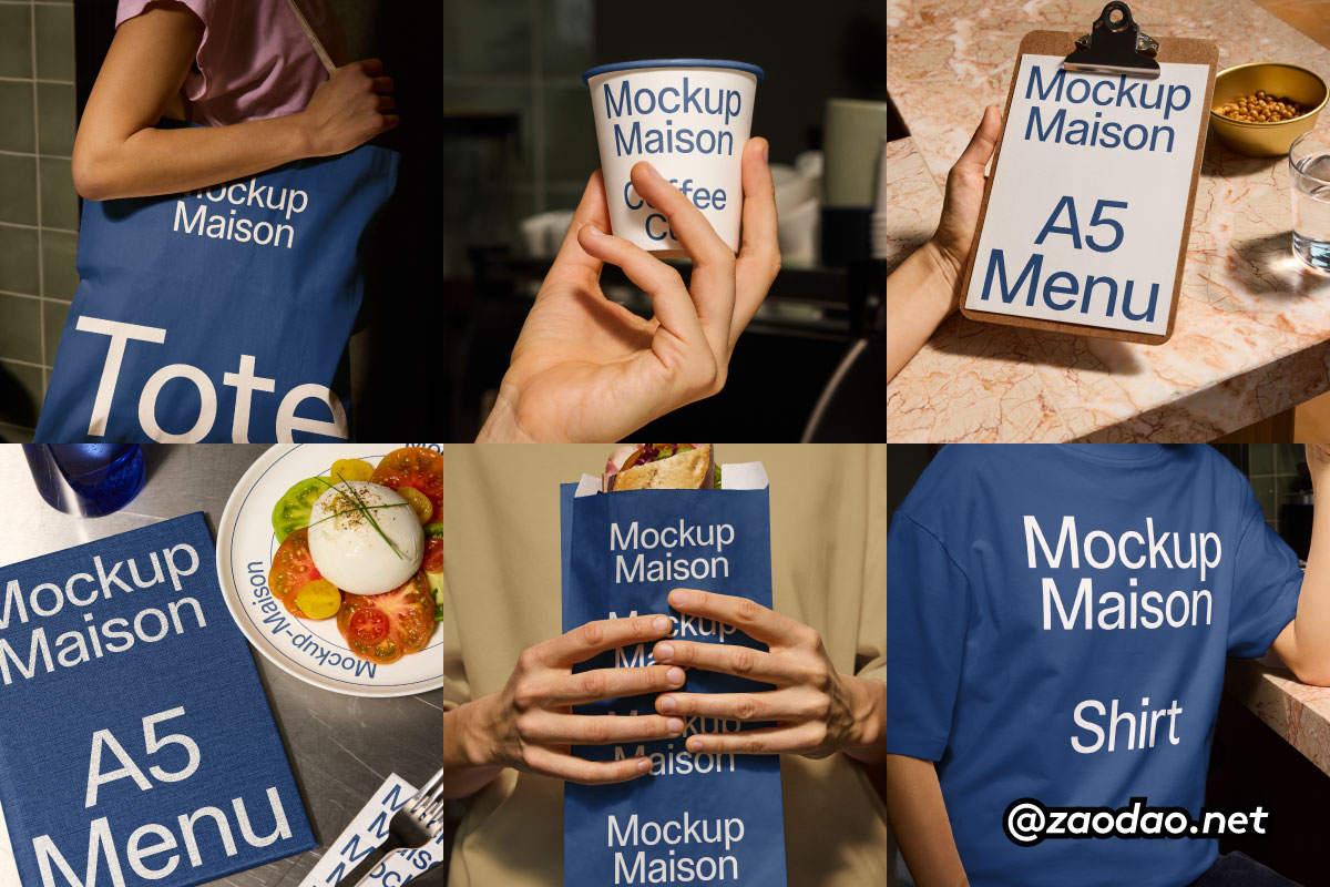 7款网红西餐面包咖啡店品牌vi设计帆布袋纸杯菜单T恤iPhone手机贴图psd样机 Mockup Maison – Bistro Collection P1特色图 7款网红西餐面包咖啡店品牌vi设计帆布袋纸杯菜单T恤iPhone手机贴图psd样机 Mockup Maison – Bistro Collection P1