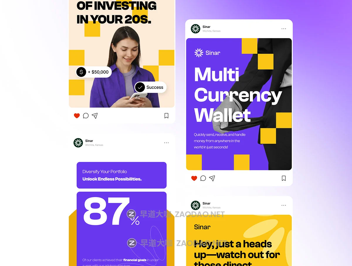 60页创意ins风金融科技投资理财品牌推广社交媒体电商海报公众号推文figma模板素材 Startup Social Media Banner Pack插图3 60页创意ins风金融科技投资理财品牌推广社交媒体电商海报公众号推文figma模板素材 Startup Social Media Banner Pack插图3