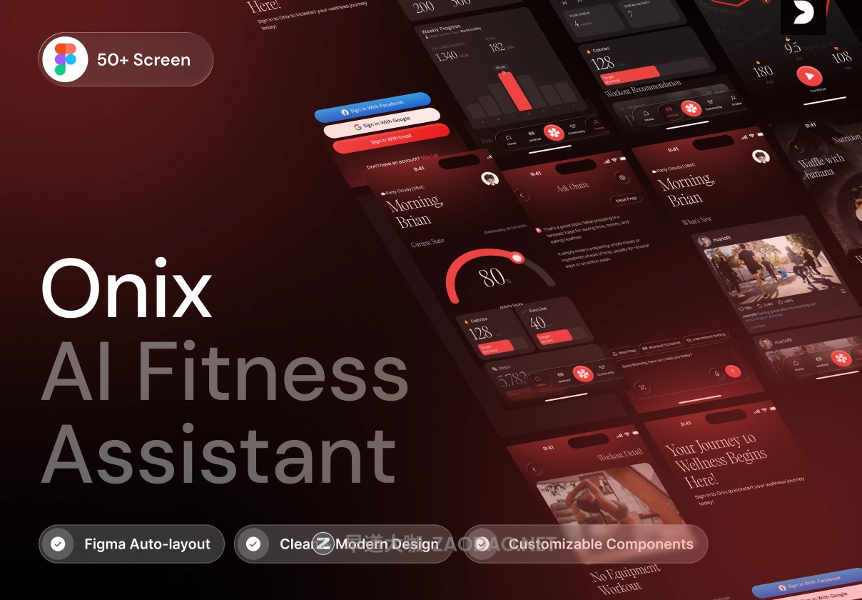 50+屏未来感AI智能跑步健身锻炼数据跟踪统计仪表盘手机移动app ui界面设计figma模板套件 Onix – AI Fitness Assistant UI Kit插图 50+屏未来感AI智能跑步健身锻炼数据跟踪统计仪表盘手机移动app ui界面设计figma模板套件 Onix – AI Fitness Assistant UI Kit插图