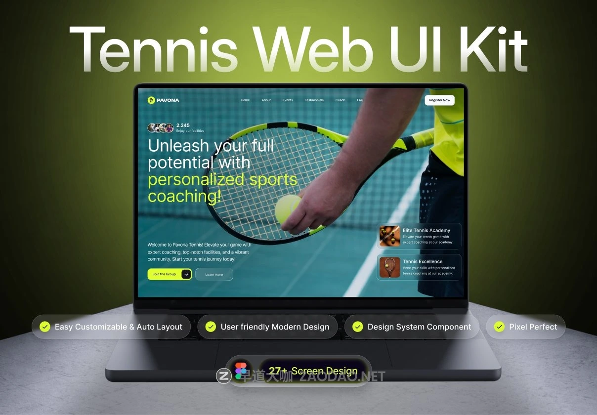 27屏多功能网球体育俱乐部赛事训练网站用户ui界面设计figma模板素材 Pavona – Tennis Web UI Kit插图 27屏多功能网球体育俱乐部赛事训练网站用户ui界面设计figma模板素材 Pavona – Tennis Web UI Kit插图