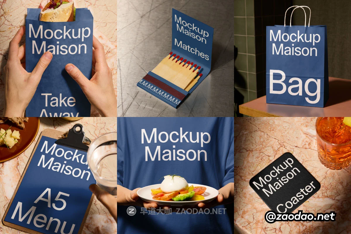 7款网红西餐面包咖啡店品牌vi设计手提袋纸杯菜单T恤杯垫火柴盒贴图psd样机 Mockup Maison – Bistro Collection P2插图 7款网红西餐面包咖啡店品牌vi设计手提袋纸杯菜单T恤杯垫火柴盒贴图psd样机 Mockup Maison – Bistro Collection P2插图