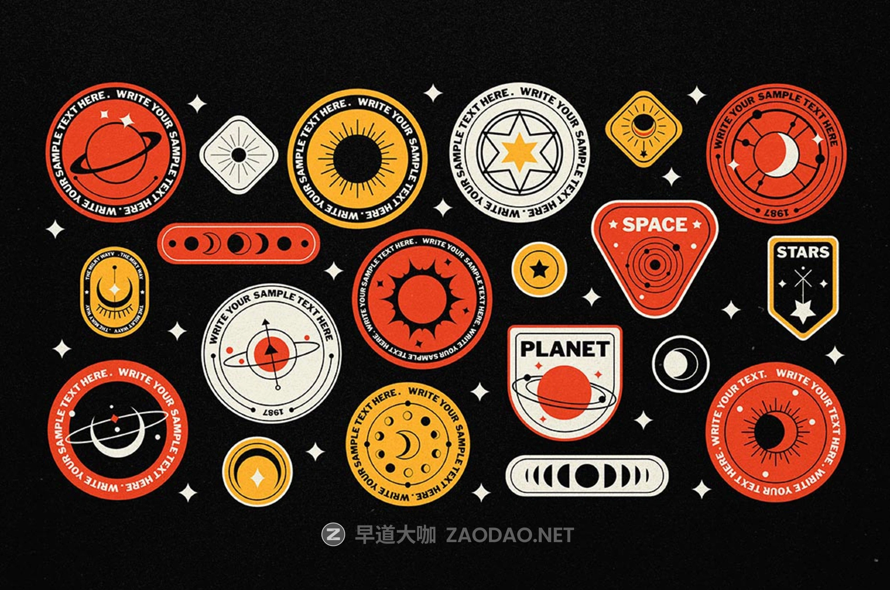 20款星球星星太空拼贴艺术贴纸标签设计AI矢量模板+PNG免抠图素材 20 Planets Badge Stickers插图3 20款星球星星太空拼贴艺术贴纸标签设计AI矢量模板+PNG免抠图素材 20 Planets Badge Stickers插图3
