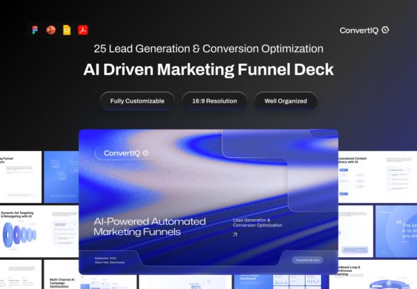 25页AI智能自动化企业市场营销报表图表提案演讲稿幻灯片设计figma/ppt模板 AI Powered Automated Marketing Pitch Deck – CovertIQ