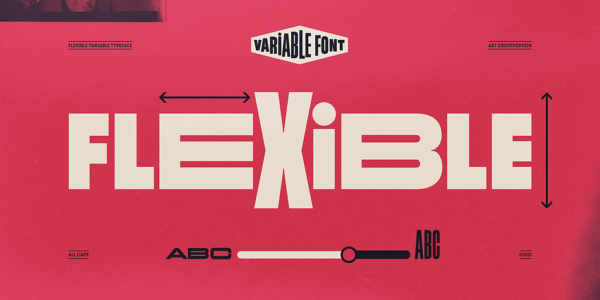 Myfonts – Flexible Font Family 18款字重复古哥特式挤压几何风格坚固力量包装传单标题标志logo设计无衬线英文字体