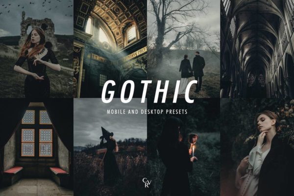 15组华丽哥特式风格冷色暗调旅拍人像作品集调色LUT预设 CVR Presets – 15 Gothic Lightroom Presets特色图 15组华丽哥特式风格冷色暗调旅拍人像作品集调色LUT预设 CVR Presets – 15 Gothic Lightroom Presets