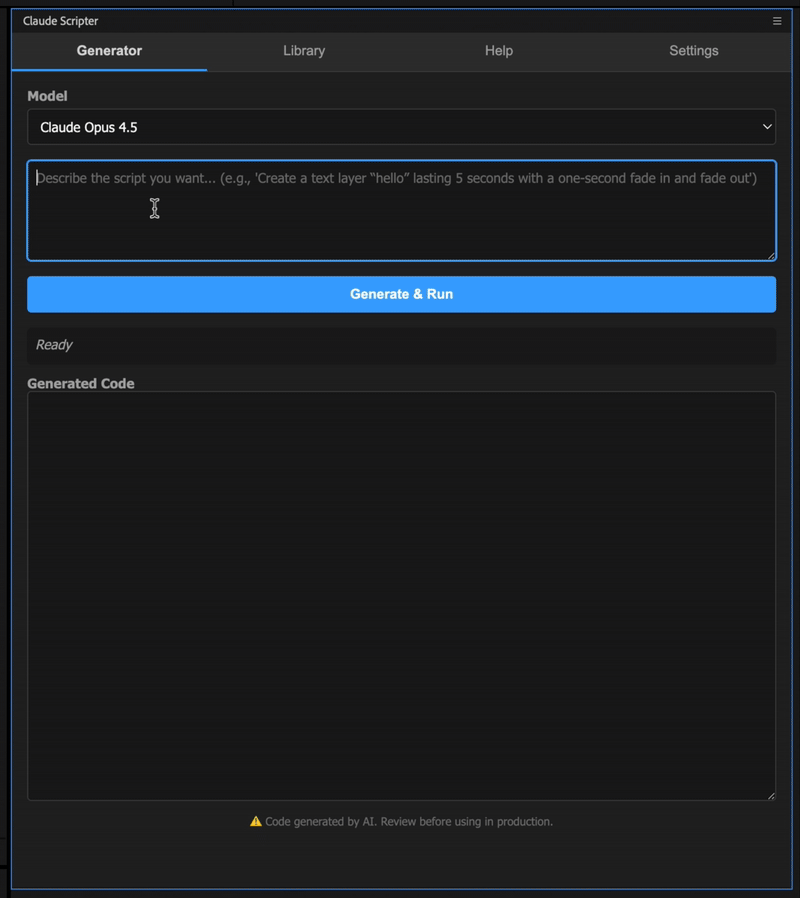 AE插件 AI智能多语言模型JSX代码执行保存脚本助手 Aescripts – Claude Scripter v1.2.1插图1 AE插件 AI智能多语言模型JSX代码执行保存脚本助手 Aescripts – Claude Scripter v1.2.1插图1