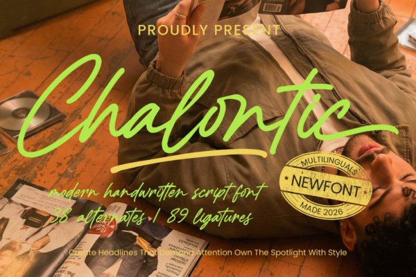 现代优雅品牌婚礼徽标包装设计手写英文字体安装包 Chalontic – Modern Handwritten Script Font