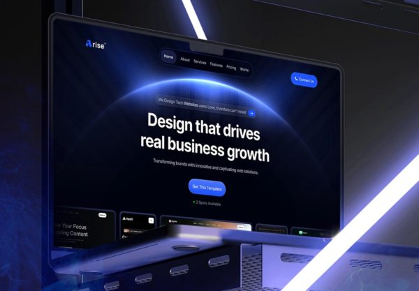 8+屏现代简洁蓝色网络科技企业服务案例官网ui用户界面设计figma/framer模板 Arise Web Design Agency Website